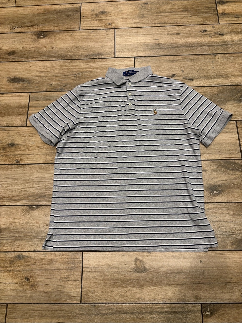 Polo Ralph Lauren Striped Polo Shirt Grey Navy White Men Classic Fit Large